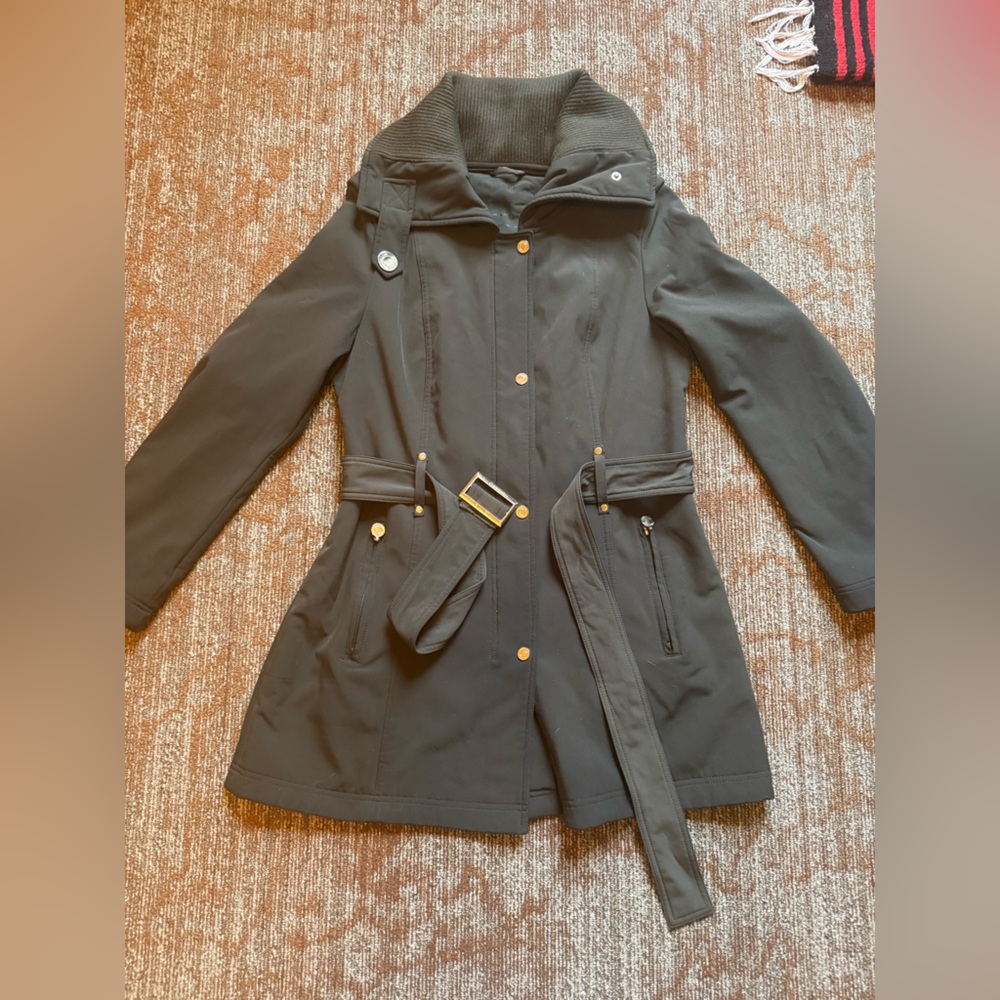 Calvin Klein Olive Mid-Length Water & Wind Resistant Parka Jacket - Small